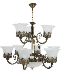 The 9 Glass Lamp and Rustic Finish Metal Body Antique Design Pendant Chandelier