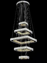 The 5 Square Shape Crystal Decor Pendant Light Chandelier With Three Colors Changing LED Light