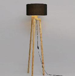 Black Fabric Shade With Wood Tripod Floor Lamp