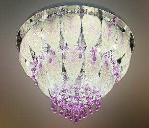 Modern Printed Glass Leaf Design Multi Colors LED Light Changing Chandelier With Bluetooth System