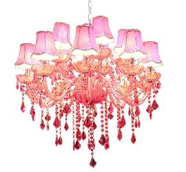 The Luxury Pink Colour Glass Arm and Crystal Pendant Italian Style Candle Holder Chandelier With Fabric Shade