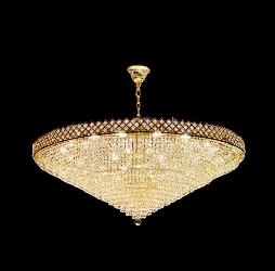The Large Size Half Cone Shape Crystal Decor Pendant Chandelier With Gold Finish Metal Body