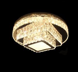 The Square Shape Crystal Design Round Shape Ceiling Mount Chandelier With Remote Operated Light For Bedroom