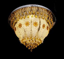 New Modern Glass Leaf and Yellow Color Crystal Decor Design With Bluetooth System Ceiling Fixture Chandelier