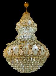 The Large Size Luxurious Decorative Crystal Chandelier With Golden Body And Pure White Crystal.