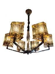6-SHINY WHITE GLASS WITH BLACK AND GOLDEN BODY HANGING PENDANT LIGHT FOR HOME AND OFFICE.