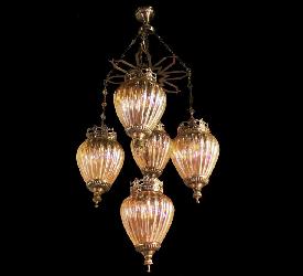 The Mughal Pattern Antique Style 5 Glass Lamp Pendant Chandelier For Villa and Home
