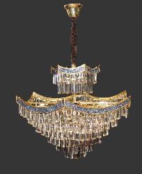 The Two Step Hexagonal Shape Design Crystal Decor and Golden Finish Body Ceiling Pendant Chandelier