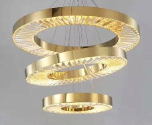 The Different Size Round Shape Crystal Decor Ring With Golden Finish Body Ceiling Pendant Chandelier For Staircase