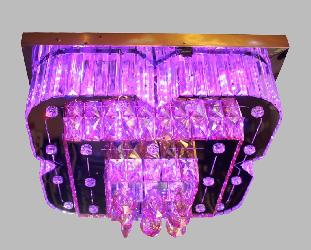 The Square Shape and Crystal Decor With Multi Colors Remote Operated LED Light Ceiling Mount Chandelier