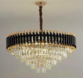 The Black and Golden Finish Round Shape and Crystal Decor Ceiling Pendant Chandelier