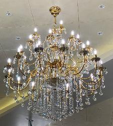 The Jhoomarwala Made Golden Finish and Crystal Pendant Italian Chandelier For Hotel and Home Decor Lighting