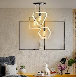 Hexagon, Triangle and Square Shape 3 Different Design Wooden Lamp Pendant Chandelier For Kitchen and Cafe