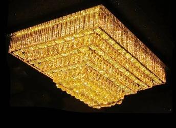 Shiny Crystal Decor Rectangular Shape Ceiling Mount Chandelier With Multi Function Light Option For Living Room and Hall
