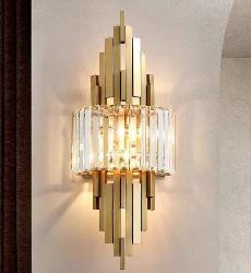 The Modern Design Golden Finish Crystal Decor Tall Wall Mount Lamp For Bedroom and Living Room