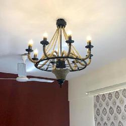 Beautiful Rope Decorate Wheel Industrial Style Chandelier For Villa and Hotel Lighting